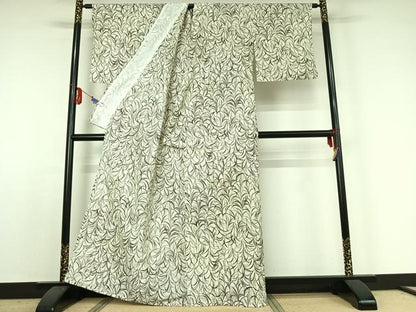 平和屋着物▽小紋 単衣 草花文 洗える着物 AABE4035jh