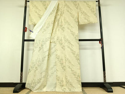 平和屋着物▽小紋 単衣 草葉文 洗える着物 AABE4036jh