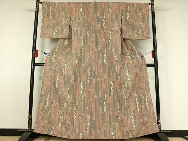 平和屋着物▽小紋　単衣　短冊花文　洗える着物　AABE4037jh