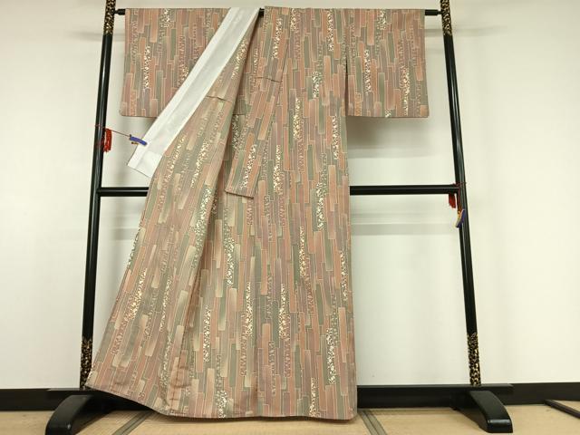 平和屋着物▽小紋　単衣　短冊花文　洗える着物　AABE4037jh