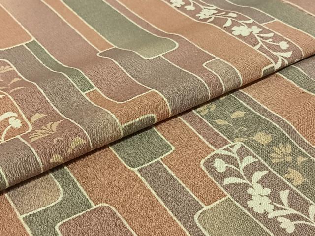 平和屋着物▽小紋　単衣　短冊花文　洗える着物　AABE4037jh