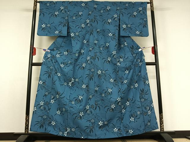 平和屋着物▽小紋 単衣 草花文 洗える着物 AABE4040jh