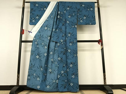平和屋着物▽小紋 単衣 草花文 洗える着物 AABE4040jh