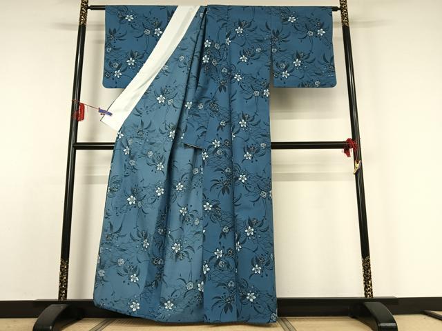 平和屋着物▽小紋 単衣 草花文 洗える着物 AABE4040jh