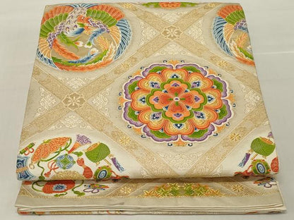 平和屋着物◎六通柄袋帯　唐織　天井花鳥丸文　金銀糸　正絹　逸品　AABE4051ou
