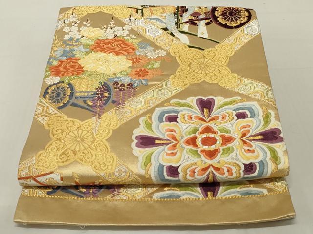 平和屋着物◎六通柄袋帯　唐織　天井花文　金銀糸　正絹　逸品　AABE4054ou