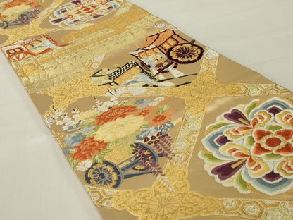 平和屋着物◎六通柄袋帯　唐織　天井花文　金銀糸　正絹　逸品　AABE4054ou