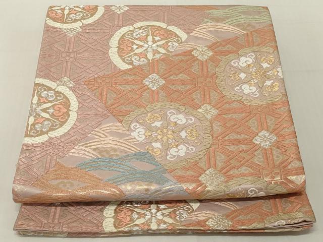 平和屋着物◎六通柄袋帯　唐織　切嵌花文　金銀糸　正絹　逸品　AABE4057ou