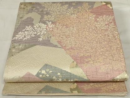 平和屋着物◎六通柄袋帯　色紙草葉文　金銀糸　正絹　逸品　AABE4061ou