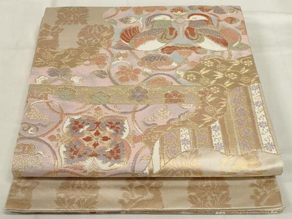 平和屋着物◎太鼓柄袋帯　道長鴛鴦花文　金糸　正絹　逸品　AABE4065ou