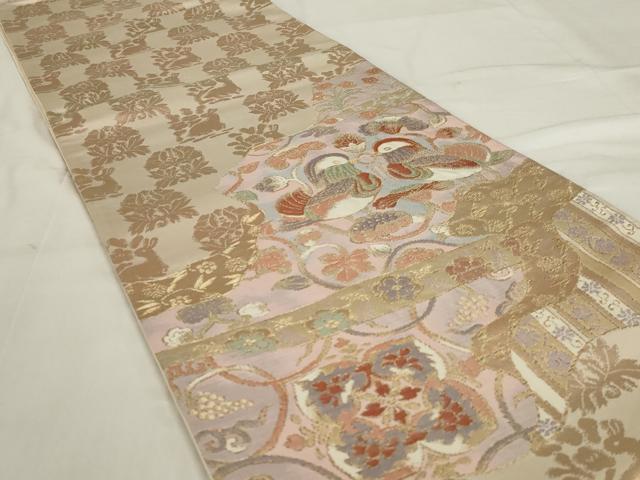平和屋着物◎太鼓柄袋帯　道長鴛鴦花文　金糸　正絹　逸品　AABE4065ou