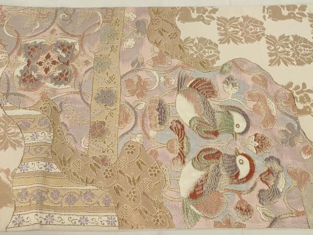平和屋着物◎太鼓柄袋帯　道長鴛鴦花文　金糸　正絹　逸品　AABE4065ou