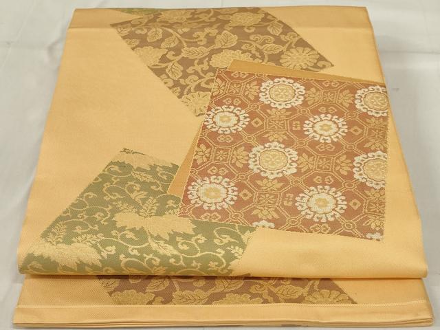 平和屋着物◎六通柄　本袋帯　色紙吉祥花文　金銀糸　正絹　逸品　AABE4068ou