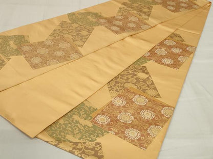 平和屋着物◎六通柄　本袋帯　色紙吉祥花文　金銀糸　正絹　逸品　AABE4068ou