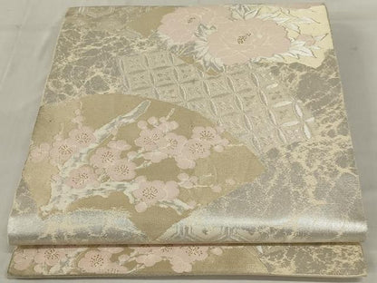 平和屋着物◎六通柄袋帯　地紙花文　金銀糸　正絹　逸品　AABE4069ou