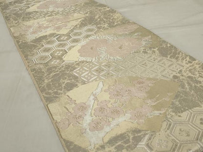 平和屋着物◎六通柄袋帯　地紙花文　金銀糸　正絹　逸品　AABE4069ou