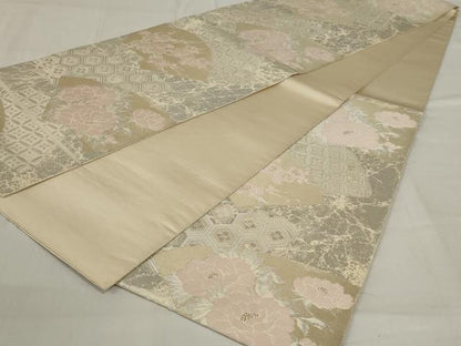 平和屋着物◎六通柄袋帯　地紙花文　金銀糸　正絹　逸品　AABE4069ou