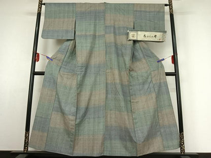 平和屋着物▽紅花紬 米沢 単衣 よねざわ新田忘れじの峰 縞 証紙付き 正絹 逸品 AABE4084jh