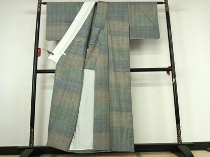 平和屋着物▽紅花紬 米沢 単衣 よねざわ新田忘れじの峰 縞 証紙付き 正絹 逸品 AABE4084jh