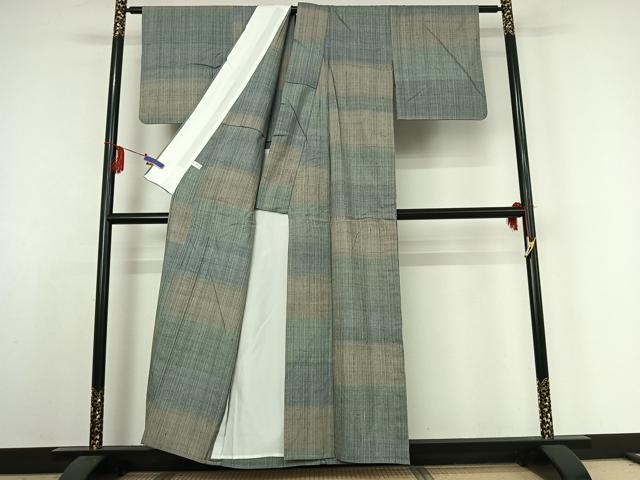 平和屋着物▽紅花紬 米沢 単衣 よねざわ新田忘れじの峰 縞 証紙付き 正絹 逸品 AABE4084jh