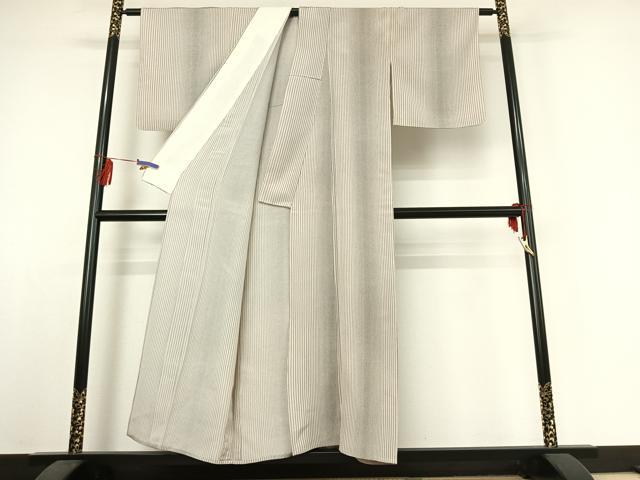 平和屋着物▽上質な小紋 単衣 縞 正絹 逸品 AABE4085jh