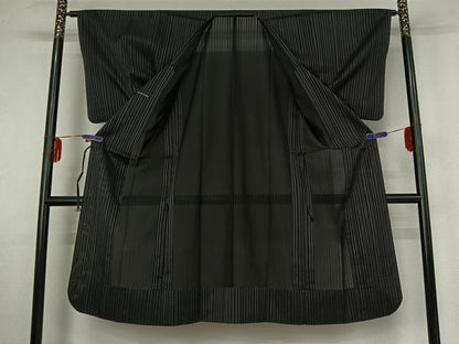 平和屋着物▽道行コート スリーシーズン 春夏秋 塵除け 縞 ロング丈 正絹 逸品 AABE4087jh