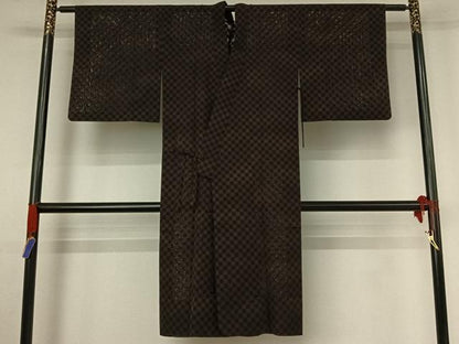 平和屋着物▽道中着 スリーシーズン 春夏秋 塵除け 市松文様 ロング丈 正絹 逸品 AABE4088jh
