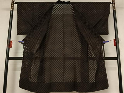 平和屋着物▽道中着 スリーシーズン 春夏秋 塵除け 市松文様 ロング丈 正絹 逸品 AABE4088jh