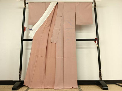 平和屋着物▽江戸小紋 単衣 作家物 万筋 深支子×白色 正絹 逸品 AABE4089jh