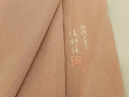 平和屋着物▽江戸小紋 単衣 作家物 万筋 深支子×白色 正絹 逸品 AABE4089jh