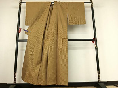 平和屋着物▽本場黄八丈 市松綾織 単衣 正絹 逸品 AABE4093jh