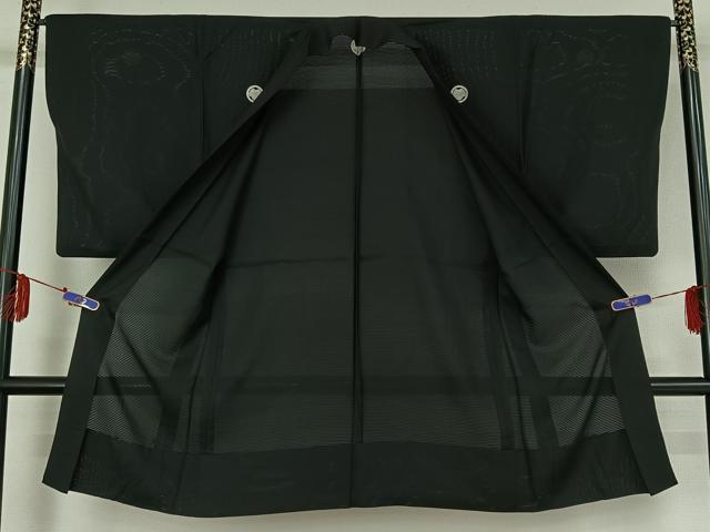 平和屋着物▽男性 黒紋付 スリーシーズン 春夏秋 塵除け 暗黒色 ロング丈 正絹 逸品 AABE4097jh