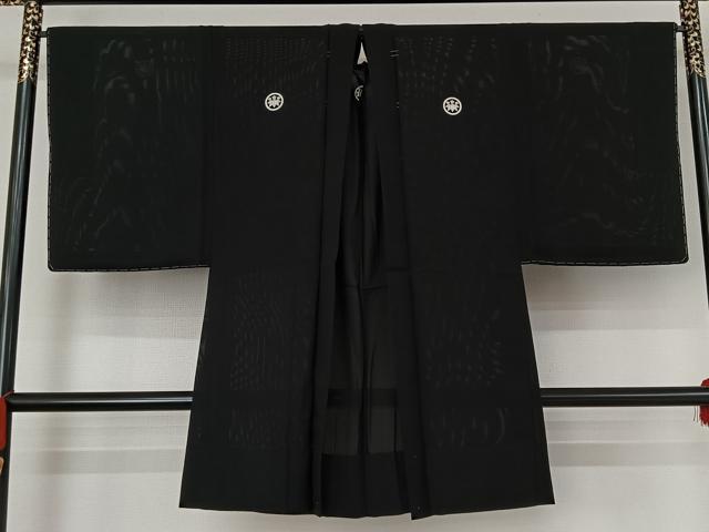 平和屋着物▽男性 黒紋付 スリーシーズン 春夏秋 塵除け 暗黒色 ロング丈 正絹 逸品 AABE4098jh