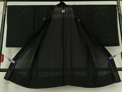 平和屋着物▽男性 黒紋付 スリーシーズン 春夏秋 塵除け 暗黒色 ロング丈 正絹 逸品 AABE4098jh