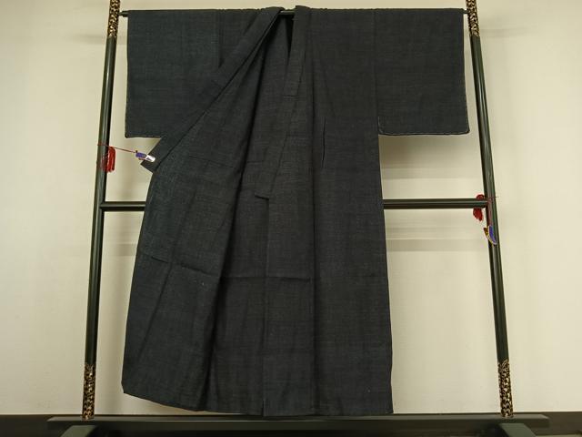 平和屋着物▽本場結城紬　重要無形文化財　男性　単衣　杢　霞文　正絹　逸品　AABE4099jh