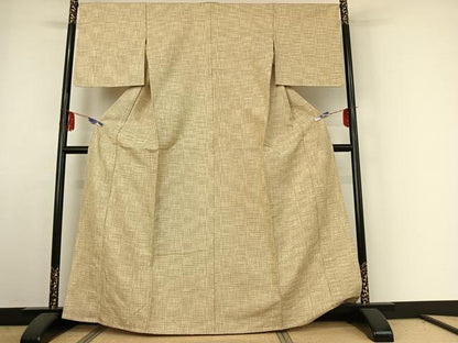 平和屋着物▽上質な紬 単衣 格子 正絹 逸品 AABE4101jh