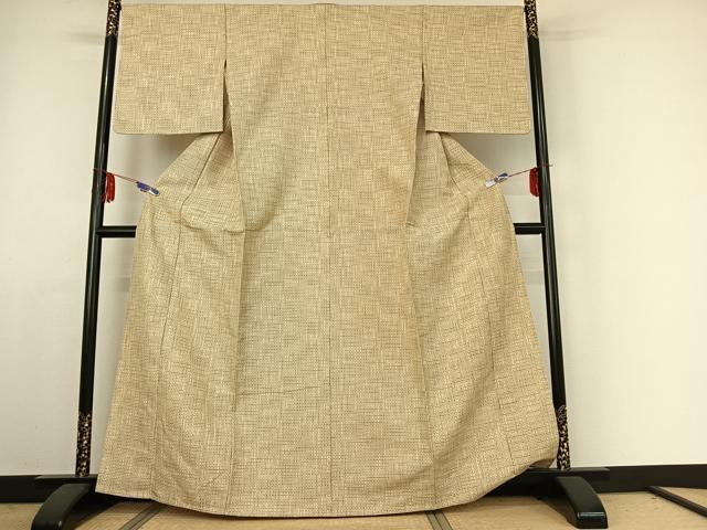 平和屋着物▽上質な紬 単衣 格子 正絹 逸品 AABE4101jh