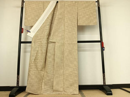 平和屋着物▽上質な紬 単衣 格子 正絹 逸品 AABE4101jh
