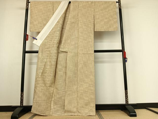 平和屋着物▽上質な紬 単衣 格子 正絹 逸品 AABE4101jh