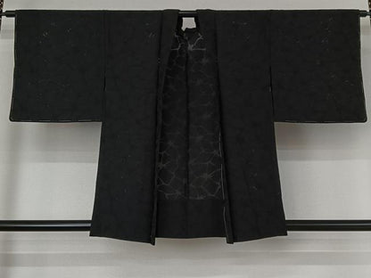 平和屋着物▽羽織　スリーシーズン　春夏秋　塵除け　氷割れ文様　暗黒色　正絹　逸品　AABE4102jh