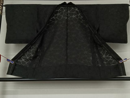 平和屋着物▽羽織　スリーシーズン　春夏秋　塵除け　氷割れ文様　暗黒色　正絹　逸品　AABE4102jh
