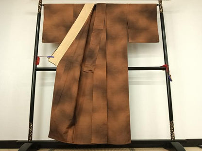 平和屋着物▽上質な紬 単衣 霞文 暈し染め 正絹 逸品 AABE4103jh