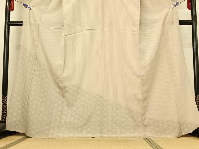 平和屋着物▽訪問着 本塩沢 単衣 麻の葉文様 正絹 逸品 AABE4104jh