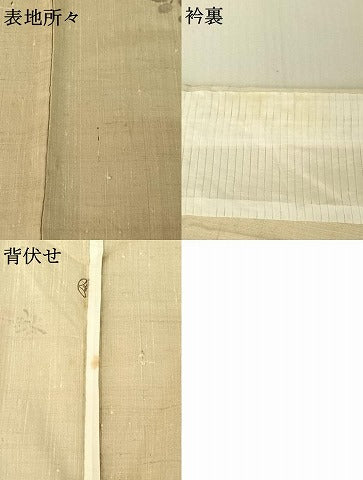 平和屋着物▽訪問着 単衣 紬地 手描き 草花文 正絹 逸品 AABE4105jh