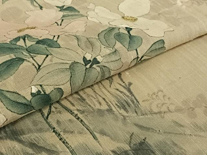 平和屋着物▽訪問着 単衣 紬地 手描き 草花文 正絹 逸品 AABE4105jh