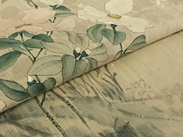 平和屋着物▽訪問着 単衣 紬地 手描き 草花文 正絹 逸品 AABE4105jh