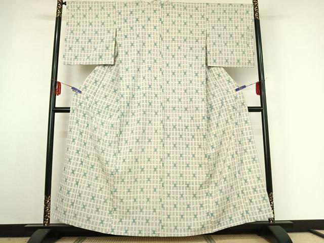平和屋着物▽本塩沢 単衣 格子 正絹 逸品 AABE4107jh