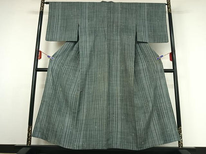 平和屋着物▽上質な紬 単衣 縞 正絹 逸品 AABE4111jh