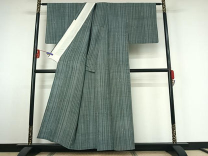 平和屋着物▽上質な紬 単衣 縞 正絹 逸品 AABE4111jh