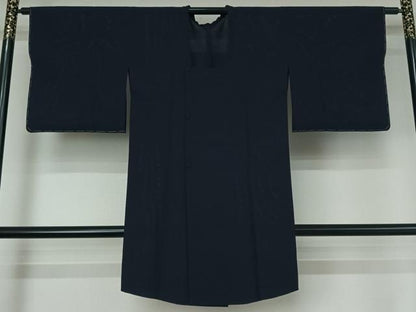 平和屋着物▽道行コート スリーシーズン 春夏秋 塵除け 紺藍色 ロング丈 正絹 逸品 AABE4112jh